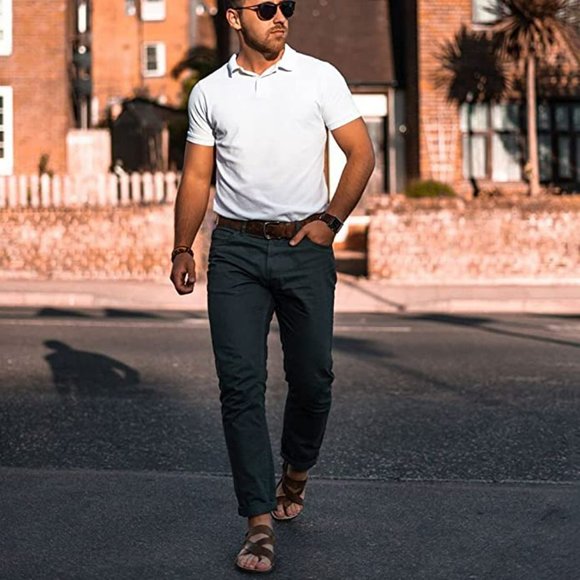 Harssidanzar Men's Genuine Leather Sandals -Khaki - Picture 3 of 7